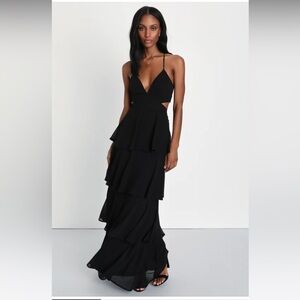 NWOT Lulus Tier and Now Black Tie-Back Tiered Maxi Dress size Small